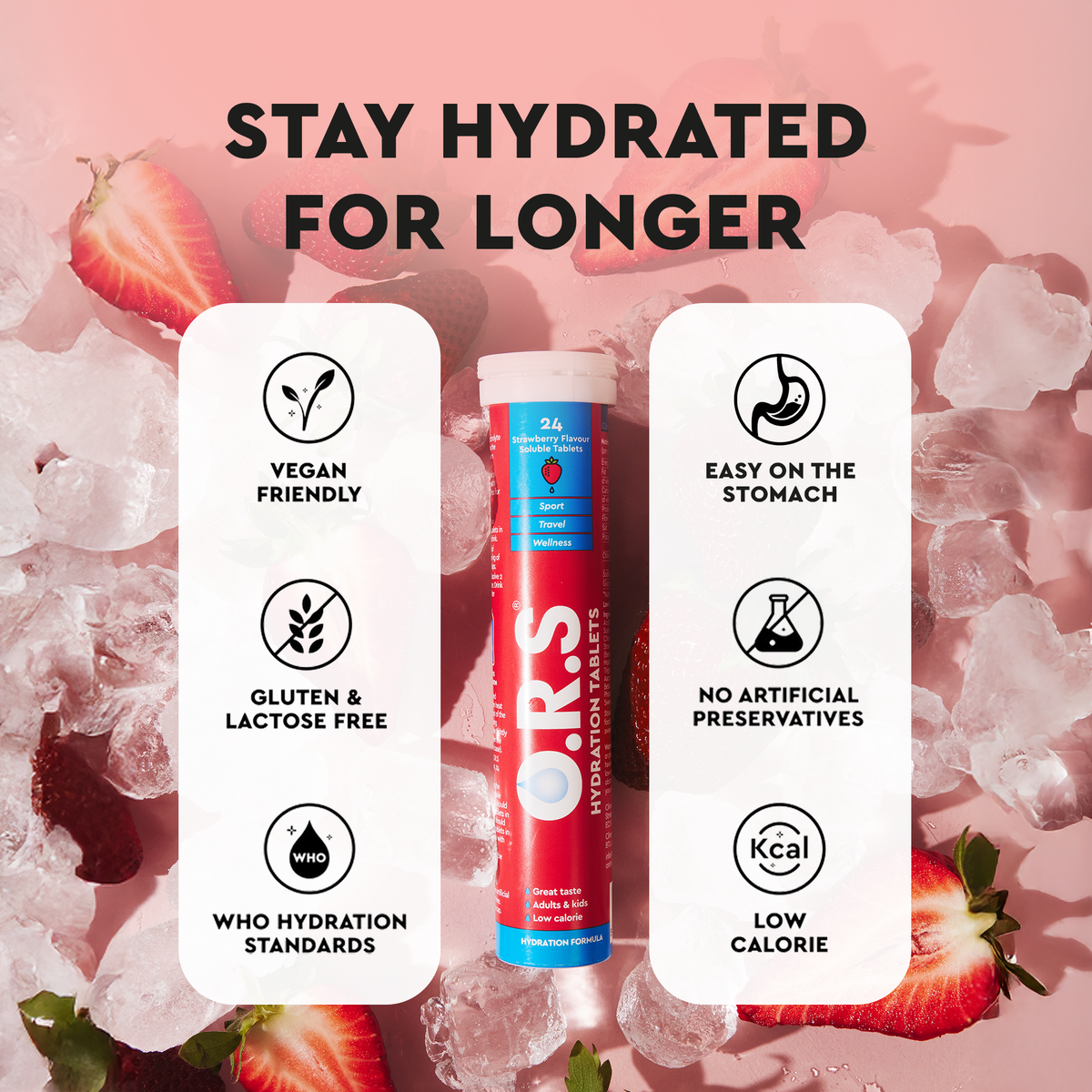 Strawberry Electrolyte Tablets | O.R.S Hydration Strawberry Electrolyte Tablets | O.R.S Hydration