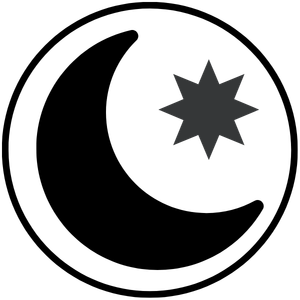 Quarter moon with star symbol withn a circle icon